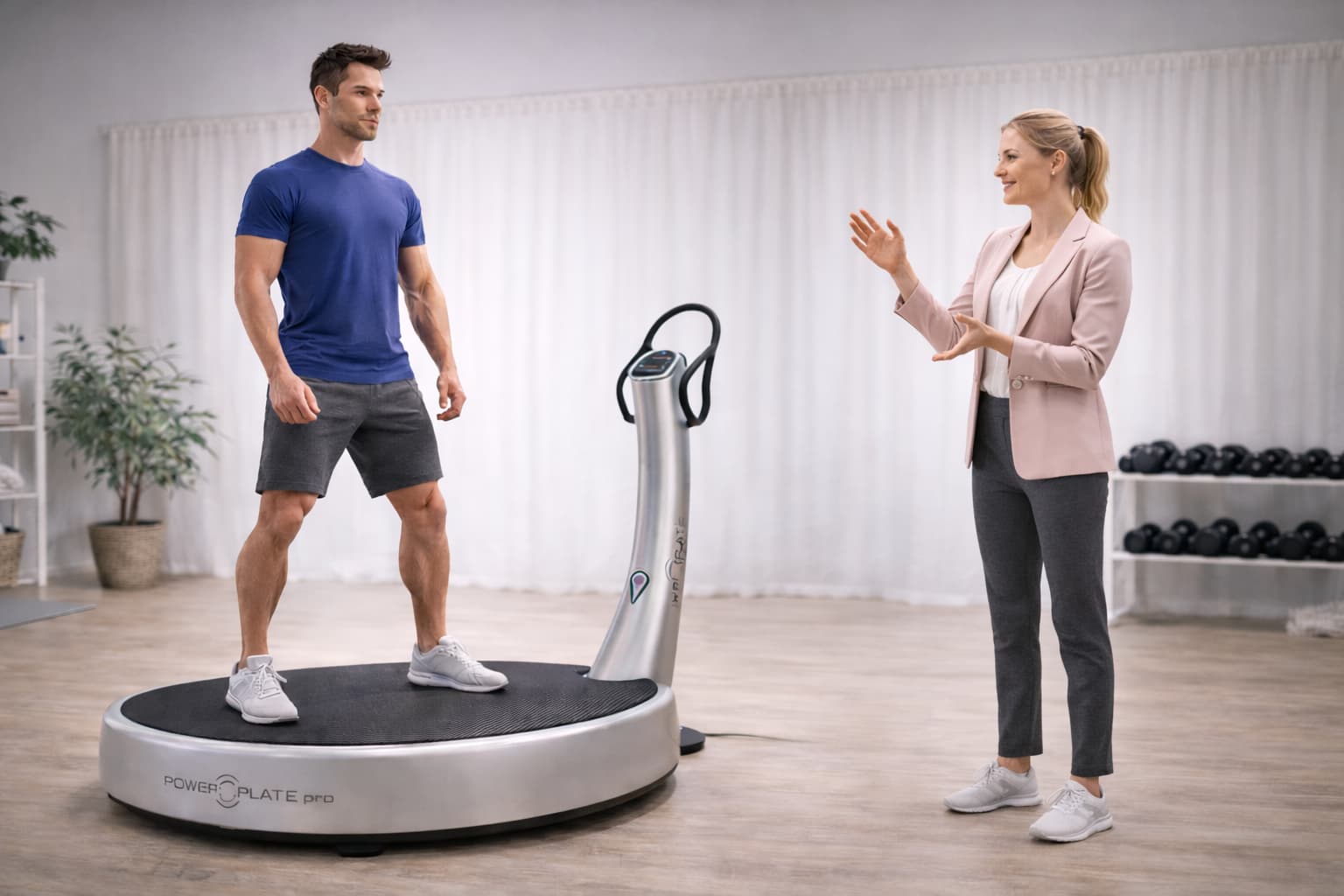 séance de power plate avec une naturopathe et son consultant